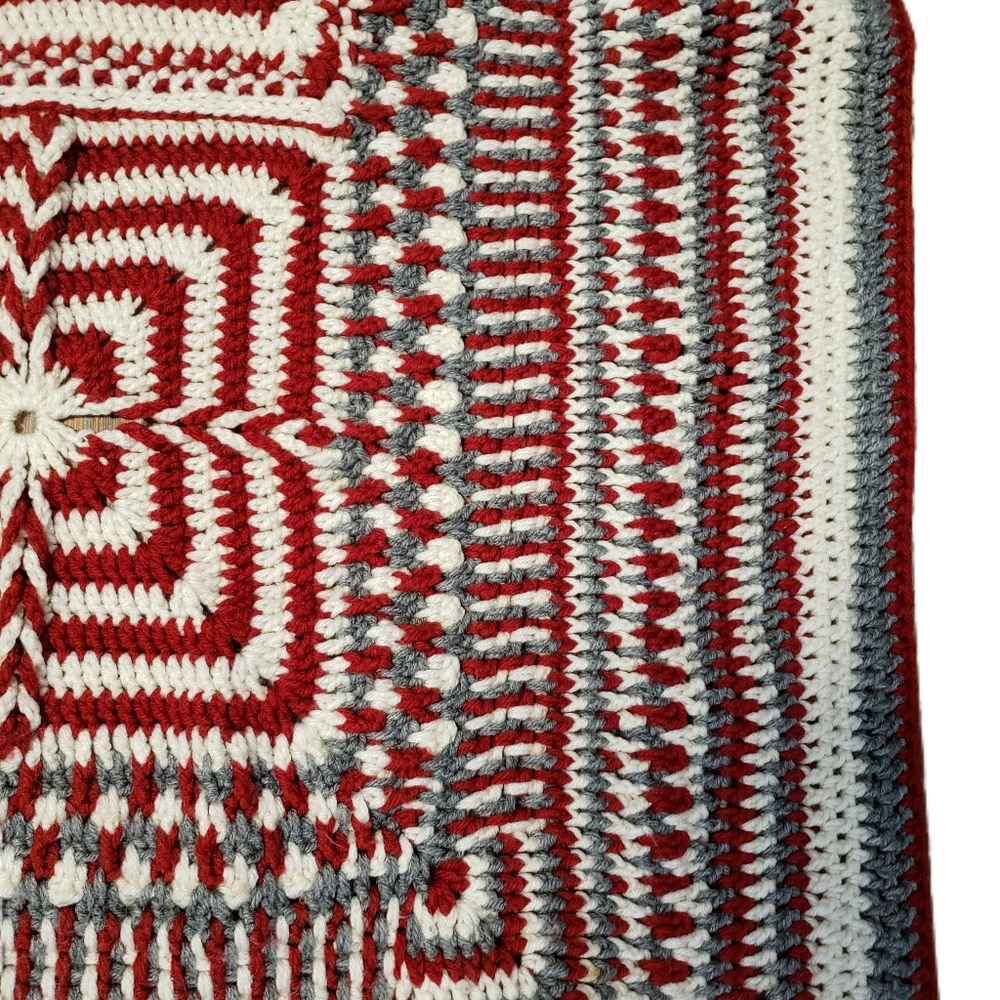 Vintage Quilt Afgan Throw Red Grey White68" × 44" in  New - Picture 2 of 14